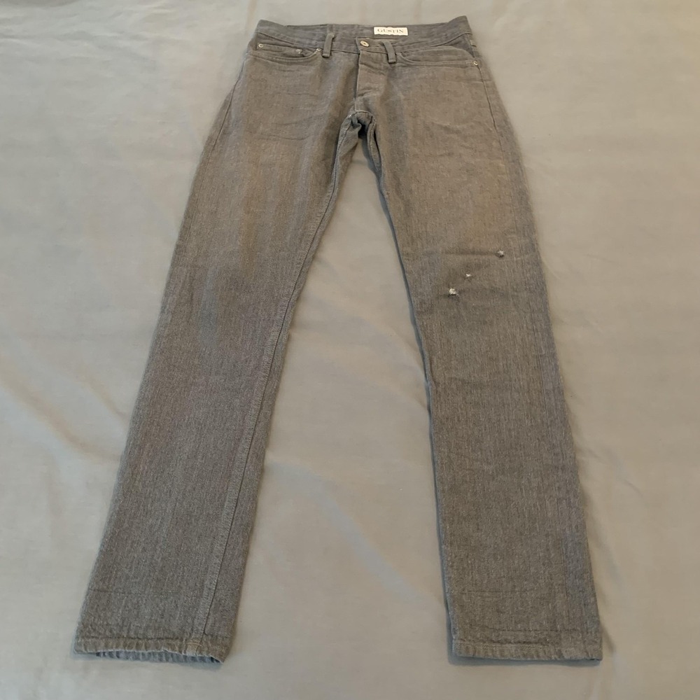 Gustin Jeans Mens 31 Gray Selvedge Raw Denim Slim Fit‎ Button Fly Made in USA